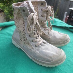 Women's Canvas Casual Boots with Crochet Side Styling Accent - Size 7.